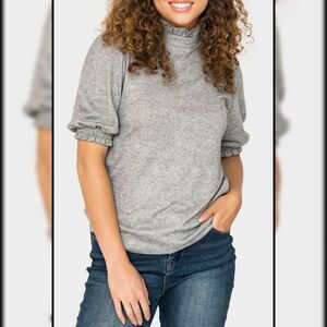 Gibsonlook Feminine Mock Neck Luxe Short Sleeve Sweater Gray Size Medium
